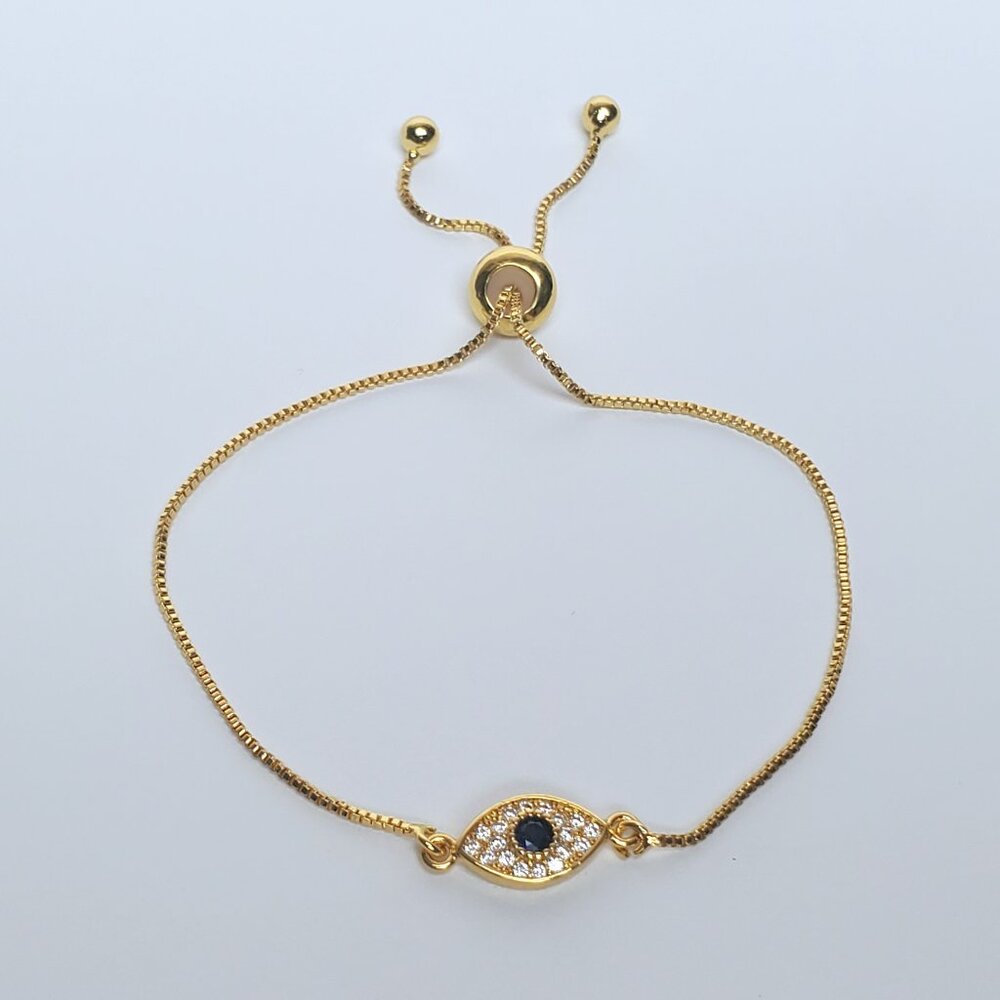 14K Gold Womens 2ct Diamond 1ct Blue Sapphire EYE Adjustable Bracelet Jewelry - Picture 4 of 4